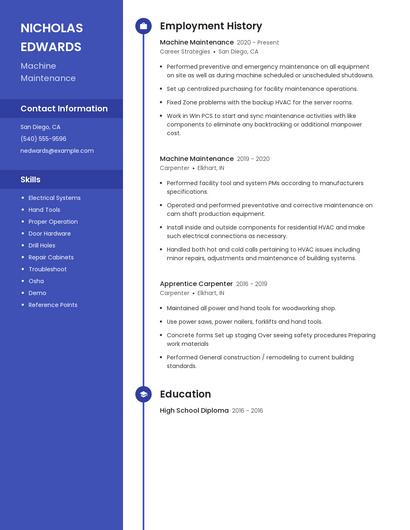 Machine Maintenance Resume