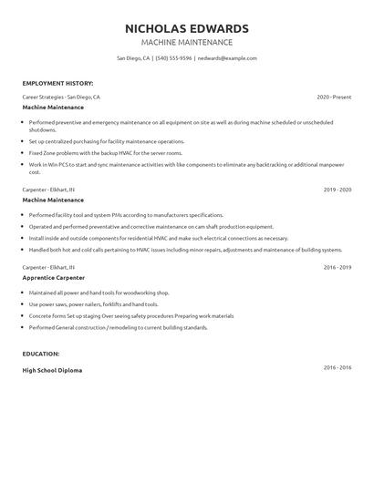 Machine Maintenance Resume