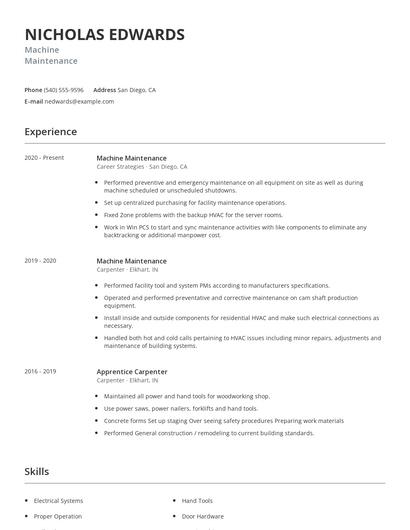 Machine Maintenance Resume