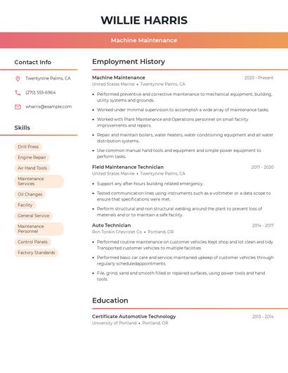 Machine Maintenance Resume