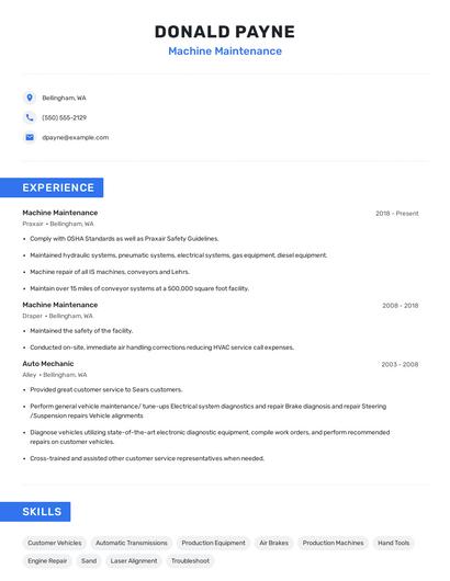 Machine Maintenance Resume