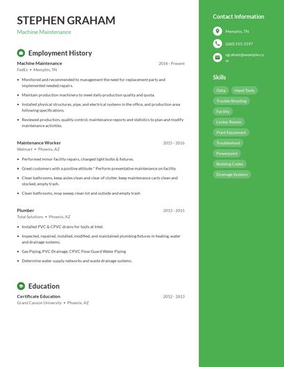 Machine Maintenance Resume