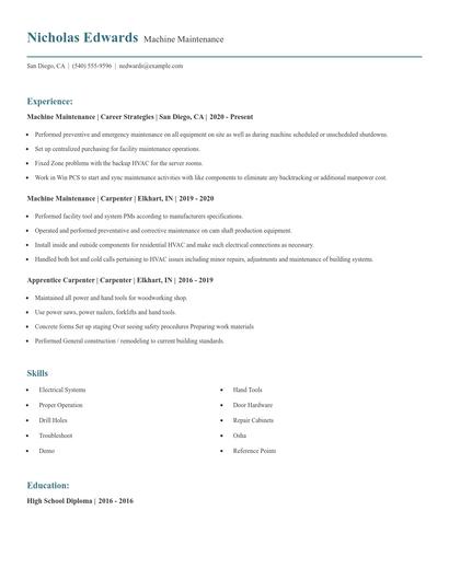 Machine Maintenance Resume