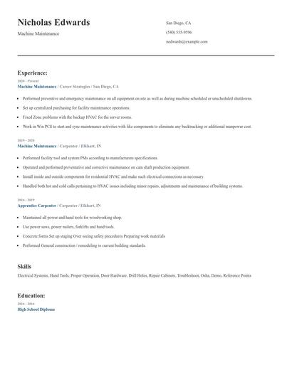 Machine Maintenance Resume