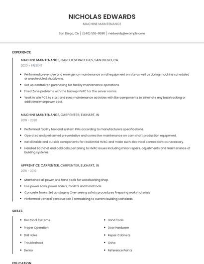 Machine Maintenance Resume