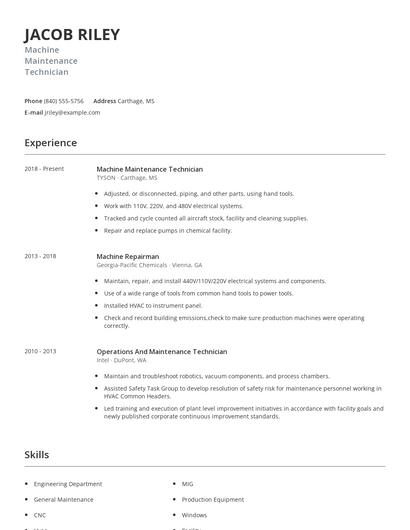 Machine Maintenance Technician Resume