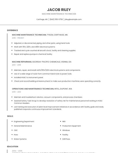 Machine Maintenance Technician Resume