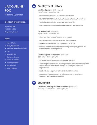 Machine Operater Resume
