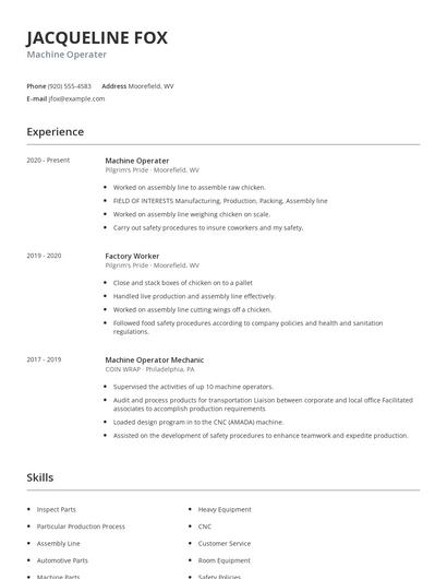 Machine Operater Resume