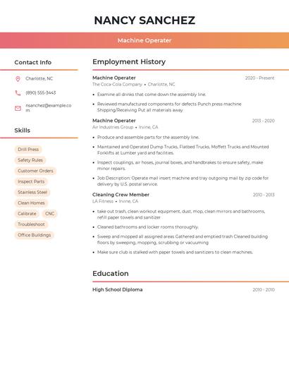 Machine Operater Resume