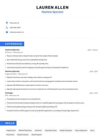Machine Operater Resume