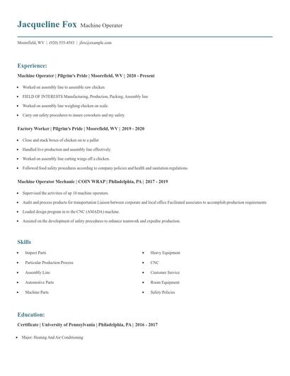 Machine Operater Resume
