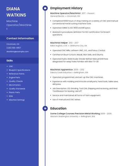 Machine Operator/Machinist Resume