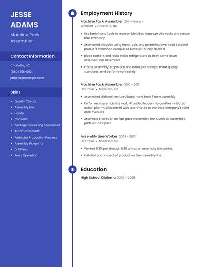 Machine Pack Assembler Resume