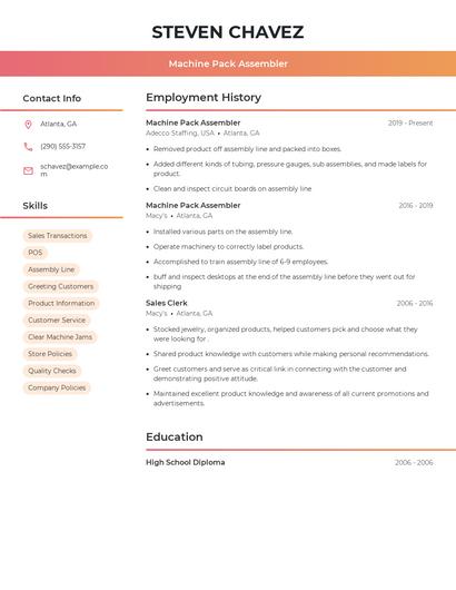 Machine Pack Assembler Resume