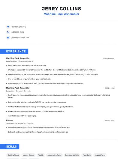 Machine Pack Assembler Resume
