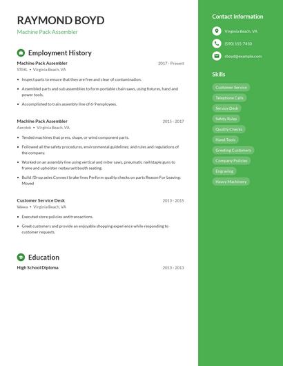 Machine Pack Assembler Resume