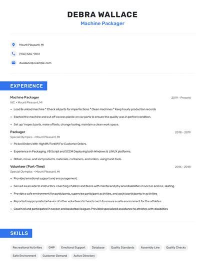 Machine Packager Resume