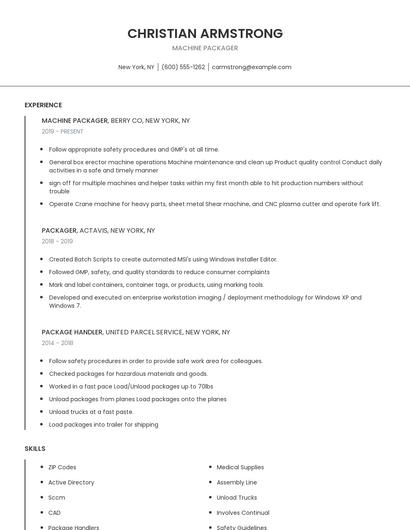 Machine Packager Resume