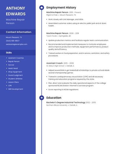 Machine Repair Person Resume
