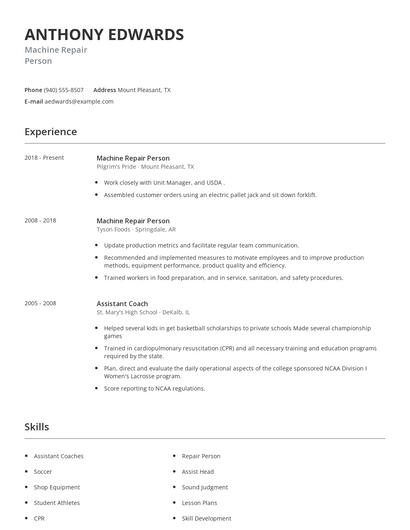Machine Repair Person Resume