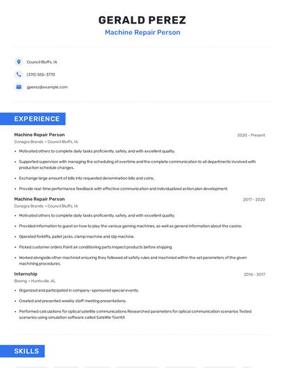 Machine Repair Person Resume