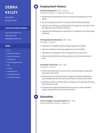 Machine Repairman Resume