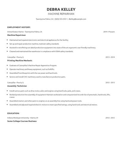 Machine Repairman Resume