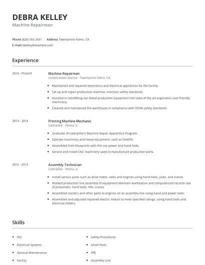 Machine Repairman Resume