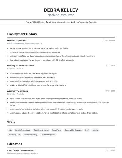 Machine Repairman Resume
