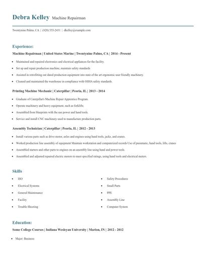 Machine Repairman Resume