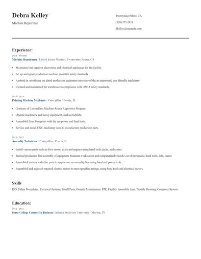 Machine Repairman Resume