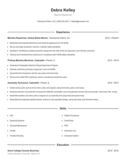 Machine Repairman Resume
