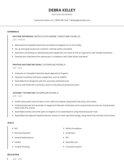 Machine Repairman Resume