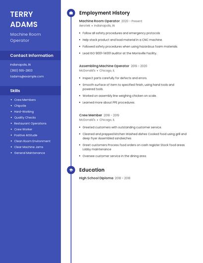 Machine Room Operator Resume