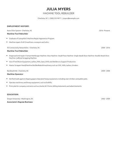 Machine Tool Rebuilder Resume