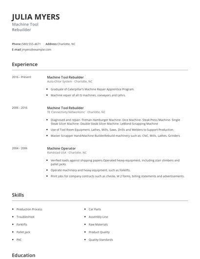 Machine Tool Rebuilder Resume