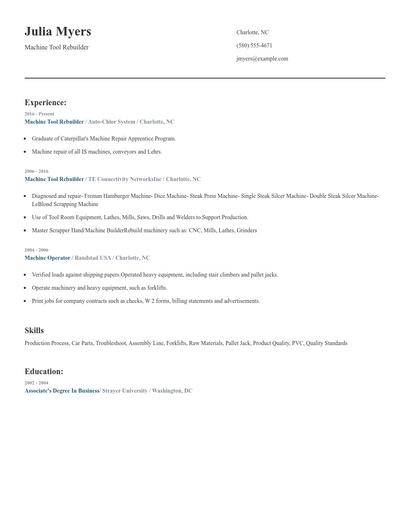 Machine Tool Rebuilder Resume