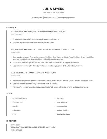 Machine Tool Rebuilder Resume