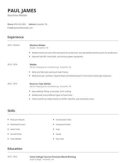 Machine Welder Resume