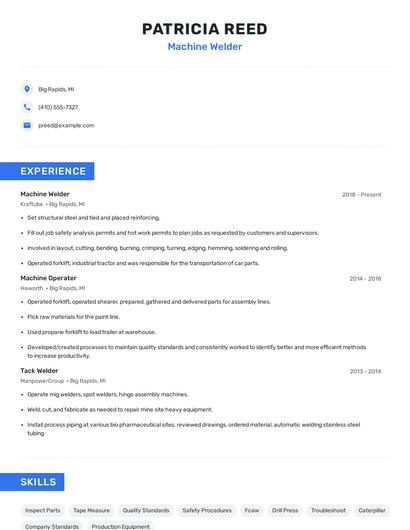 Machine Welder Resume