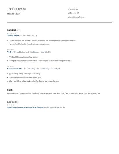 Machine Welder Resume