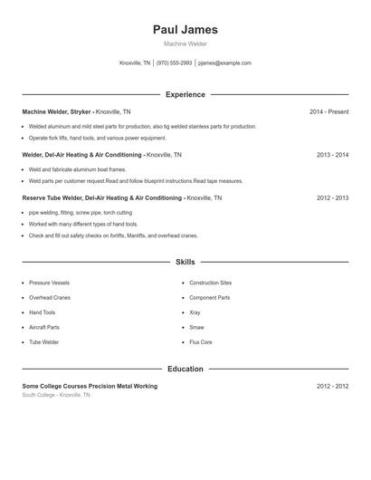 Machine Welder Resume