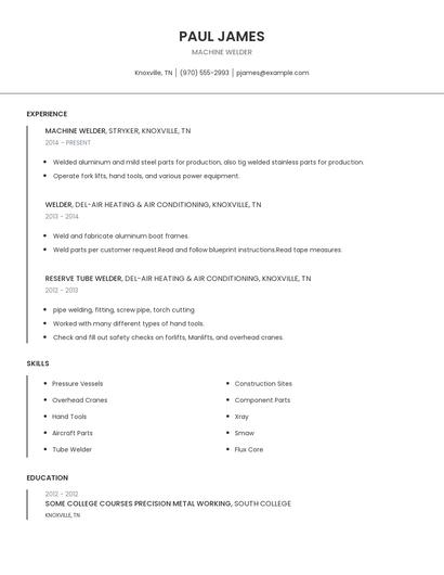 Machine Welder Resume