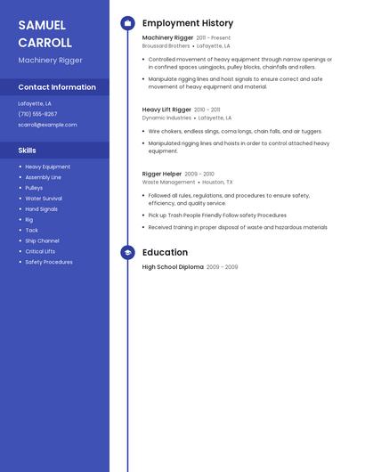 Machinery Rigger Resume