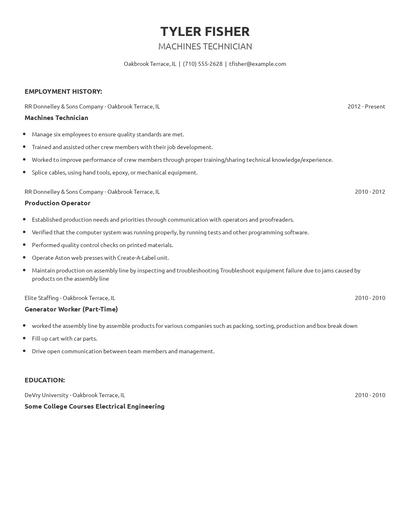 Machines Technician Resume