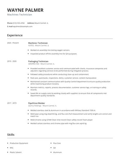 Machines Technician Resume
