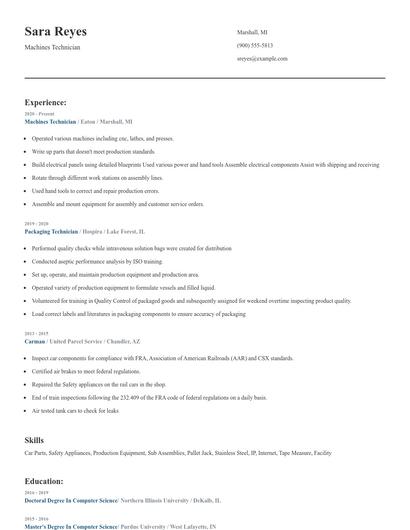Machines Technician Resume