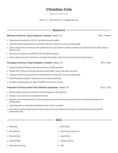 Machines Technician Resume