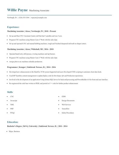 Machining Associate Resume